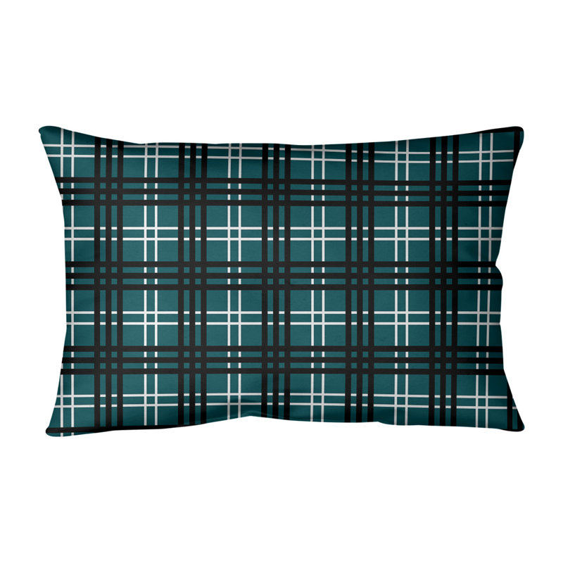 Housse de coussin et insert rectangulaires Luxury, Vert minuit / blanc / noir, Cuir / Suède