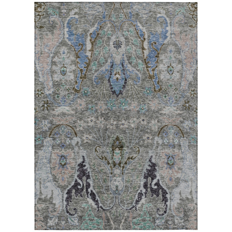 Machine Washable Indoor/Outdoor Xhevrie Pewter Rug, Rectangle 5' x 7'6"