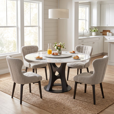 Moiser 4-6 Seat Round Dining Table with removable Lazy Susan, 53" Sintered Stone Top
