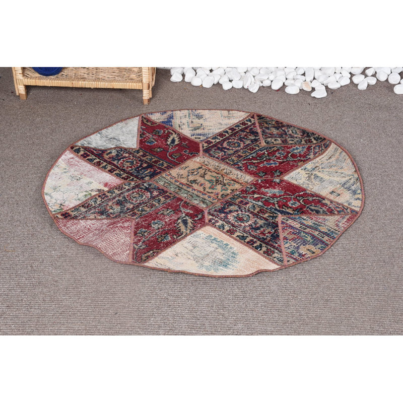 Tapis rouge Boho, petit tapis 3,3 x 3,3 pi, tapis rétro, tapis turc, tapis tissé à plat, tapis antique