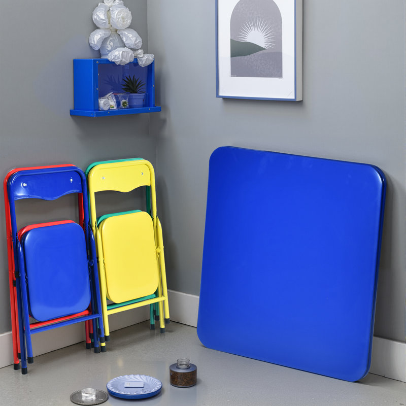 5 Pieces Colourful Folding Set Table and Chair for Kids with Durable Metal Frame and Easy-Clean Plastic for Daycare Classrooms and Playrooms