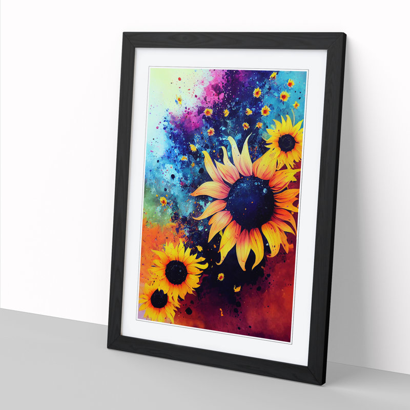 Sunflower Paint Splatter Vol.1 - Picture Frame Print, Black, 64cm H x 25cm W x 2cm D