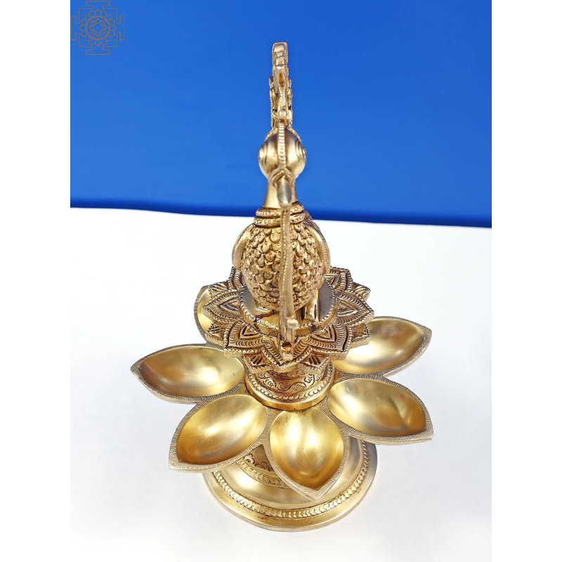 Figurine paon en laiton avec lampe à huile