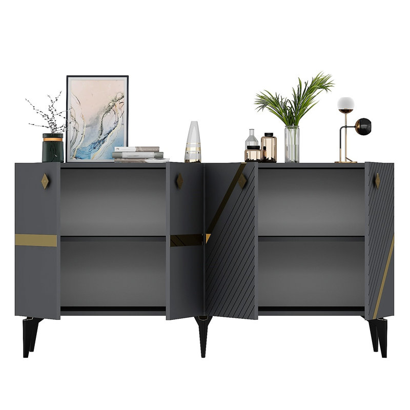 Zeiger 150 Cm Wide Sideboard, Grey/Gold