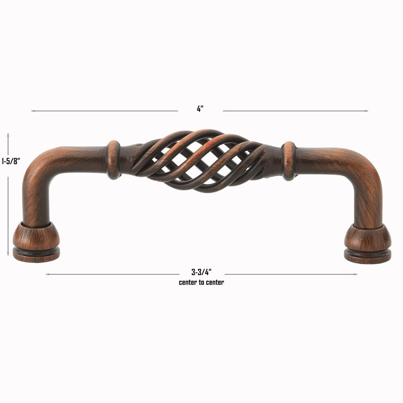 Poignée cage à oiseau cannelée centre à centre, Bronze rustique, 3.75", 10