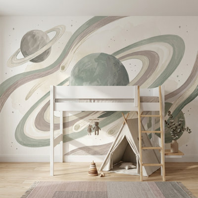 Papier peint céleste avec espace Ringed Planets