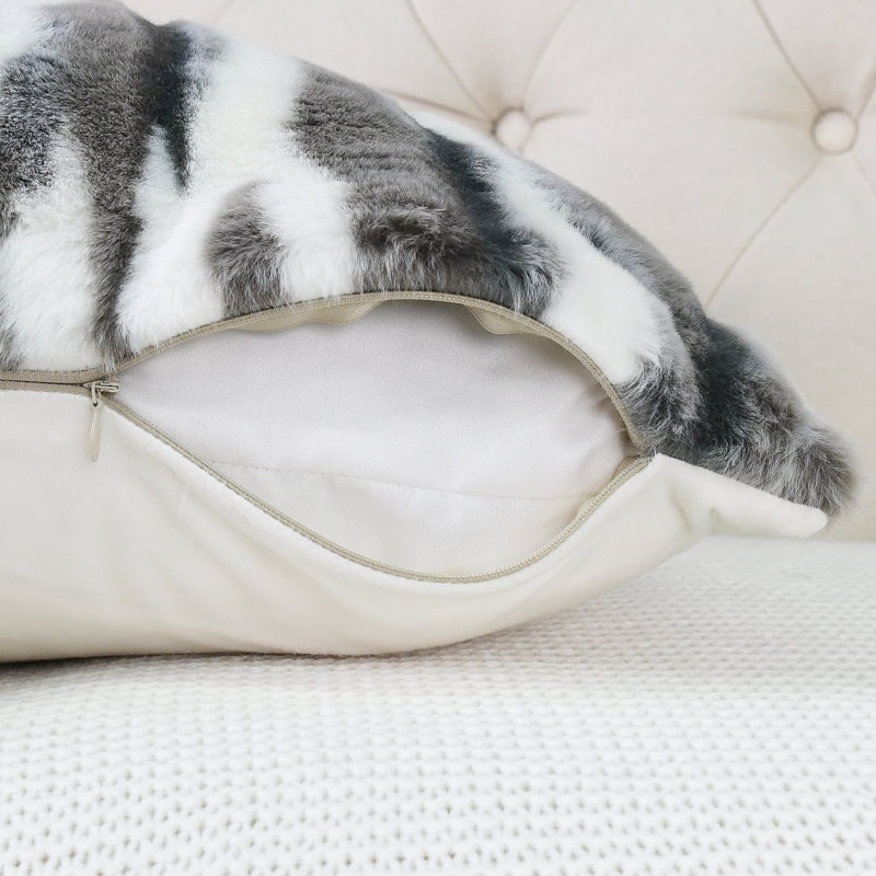 Multi Jacquard Faux Fur Euro Pillow Cover, 20" x 20", Gray