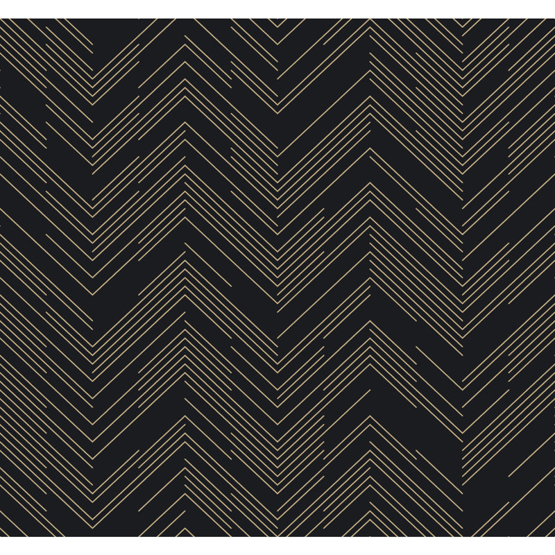 Chevron Metallic Wallpaper Roll, Black/Gold