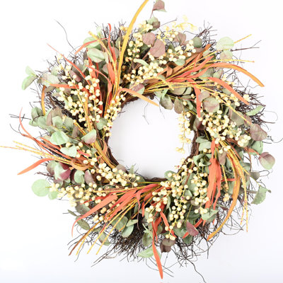 24" Artificial Eucalyptus Berry Thanksgiving Front Door Fall Wreath