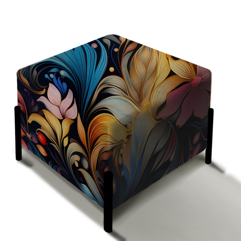 Blue And Pink Flowers Cosmic Harmony - Floral Square Ottoman