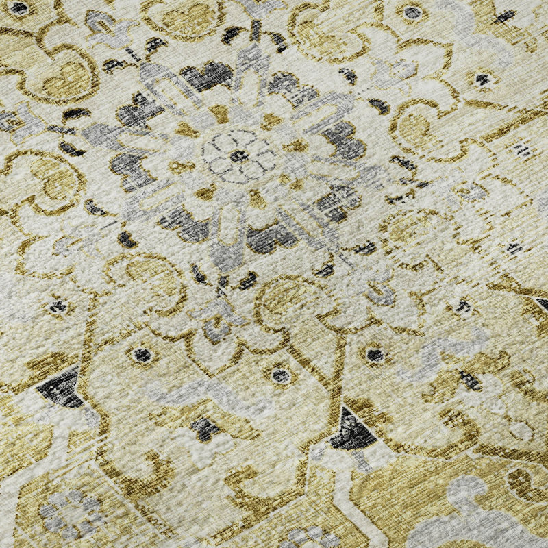 Premium Machine Washable Barayon AMF93 Yellow Rug, Runner 2'3" x 7'6"