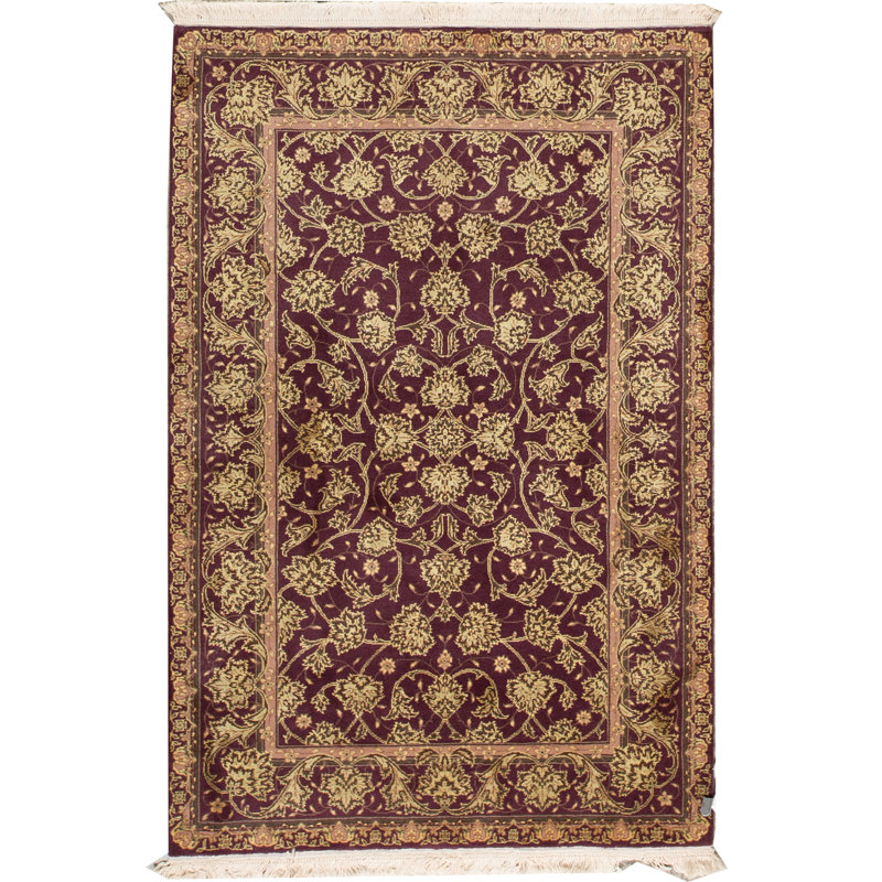 Wool Oriental Area Rug in Wine/Gold