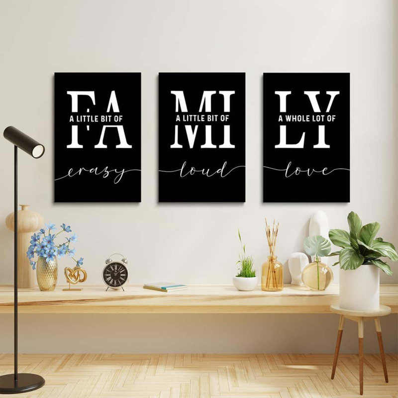 3 Piece Wrapped Canvas Print, Black