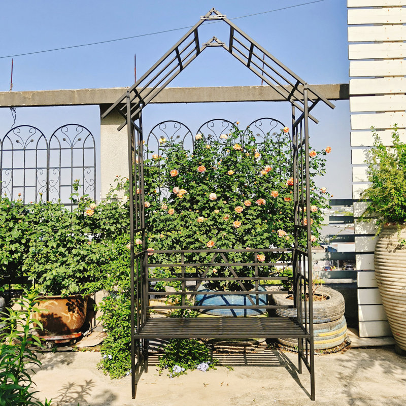 Arche de jardin en métal avec banc H 97,24 po