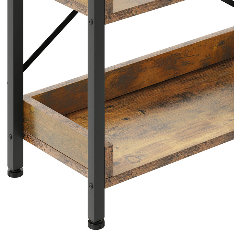 Bookcase 5 Tiers With 4 Hooks, Rustic Brown