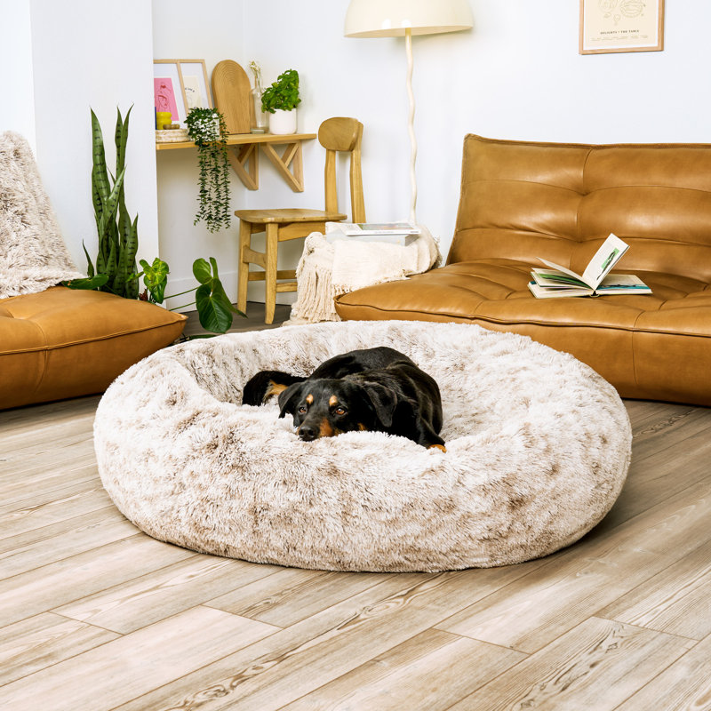 Jumbo Mist Gray Plush Faux Fur Orthopedic Donut Pet Bed
