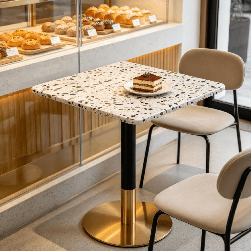 24" Square Terrazzo Dining Table – Commercial & Residential Use For Café, Restaurant, Patio & Small Spaces