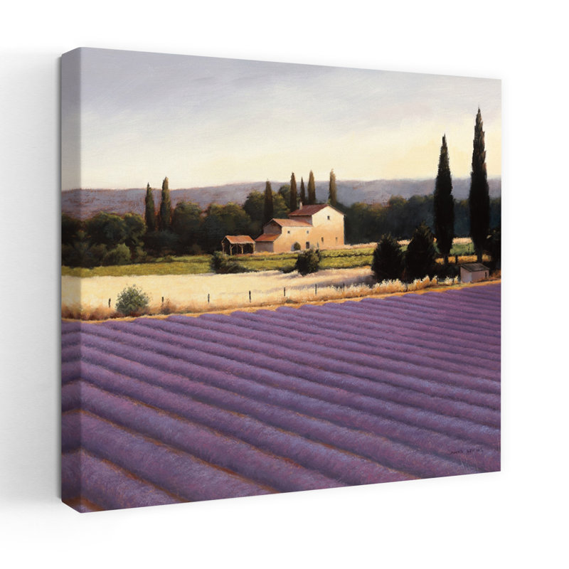 Art contemporain des champs de lavande avec des cultures de campagne, H 18 po x l 18 po