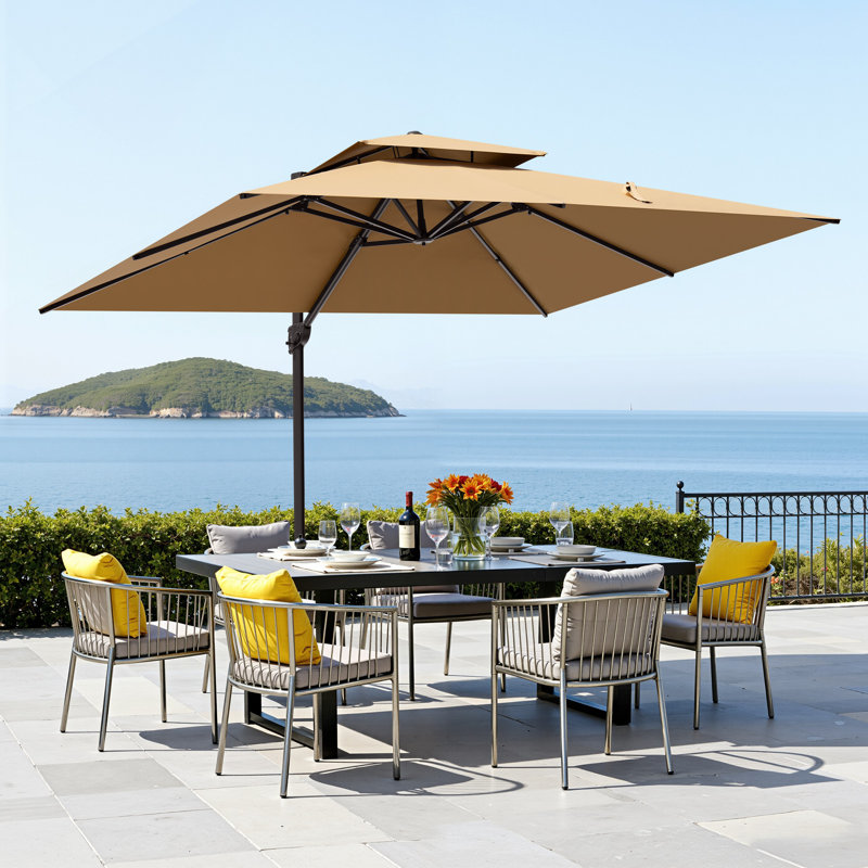 Parasol de patio extérieur en porte-à-faux décalé 10 pi x 13 pi sans base lestée Lowrie, Tanné
