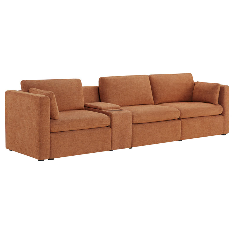 Winfree 3- Piece 112.6" Upholstered Sofa With Console, Orange