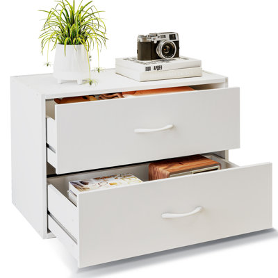 Commode 2 tiroirs en bois, 2 tiroirs, blanc, 24 po de large empilable pour garde-robe, chambre à coucher