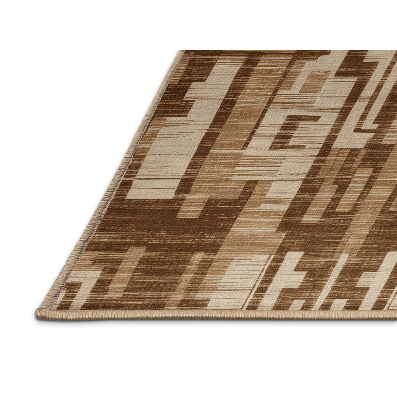 Machine Washable Abstract Brown Area Rug, Runner 2' x 4'