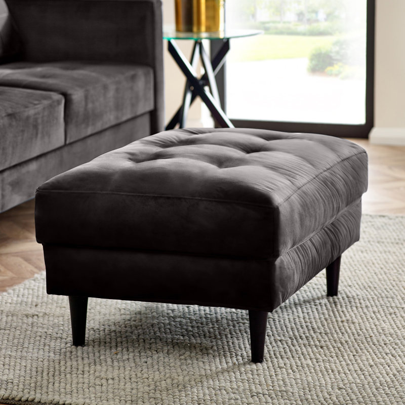 Jodi Velvet Footstall Ottoman - Upholstered Modern Retro Fabric Stylish & Contemporary, Dark Grey