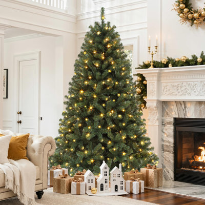 Arbre de Noël artificiel pré-éclairé 6 pi avec 250 DEL bicolores, 11 modes d'éclairage et 1000 pointes en PVC, arbre à charnière ignifuge certifié UL pour la décoration intérieure