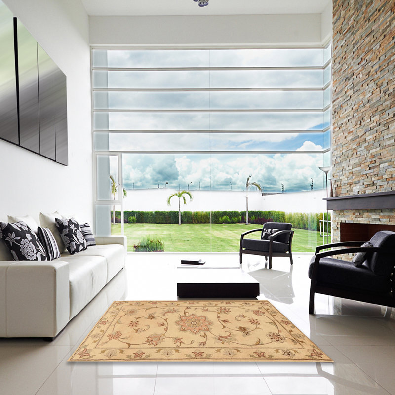 Tapis traditionnel beige / rouge clair Hadeya, Carré 5 pi