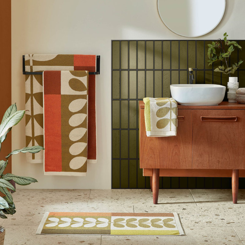 Stem Check Hazel-Ochre Cotton Towels, Bath Towel
