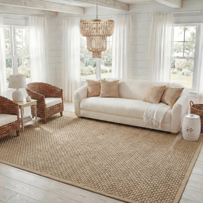 Delapena Solid Colour Bamboo Slat / Seagrass Hand Woven Area Rug, Runner 76 x 183cm