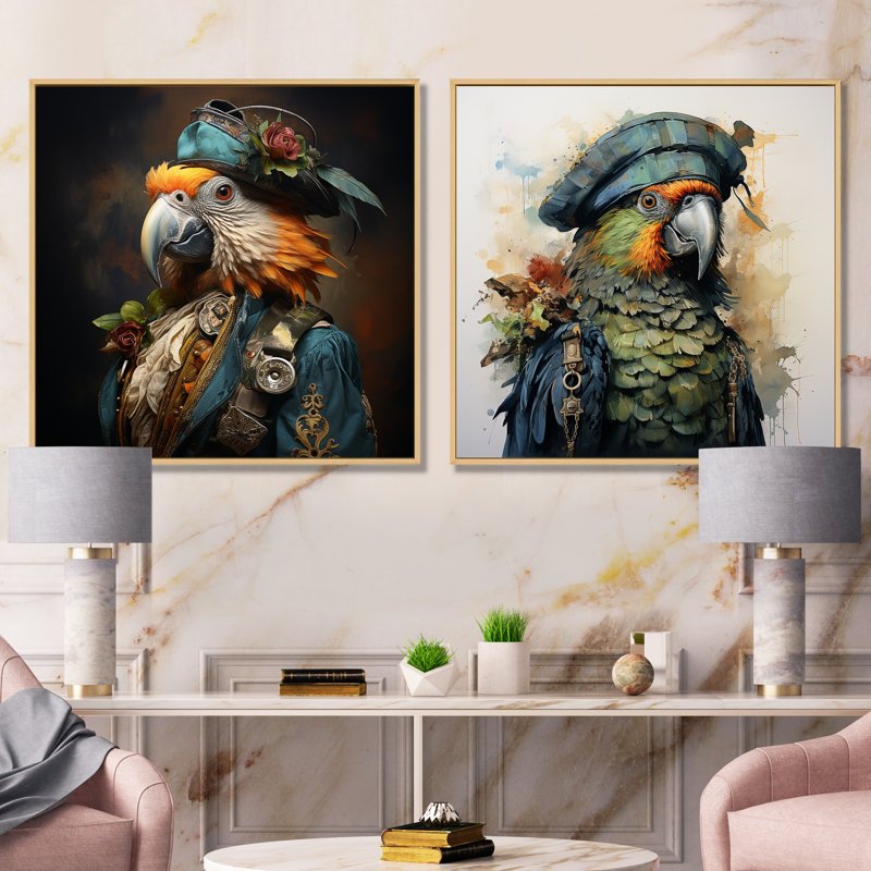 Ensemble de salon 2 pièces Pirates Parrot Feathered Buccaneer I - Pirate, Cadre flottant brun, H 30 po x l 61 po x P 1 po