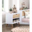 Table de chevet moderne à finition bicolore avec tiroir et tablette ouverte pour le rangement et la présentation de la chambre à coucher