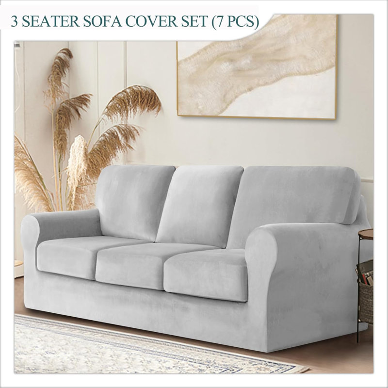 Sofa Cover With Separate Seat Cushions And Backrests Stretch Velvet Sofa Slipcover Couch Covers Furniture Protector Split Combined (3-Seat Set 7 PCS)