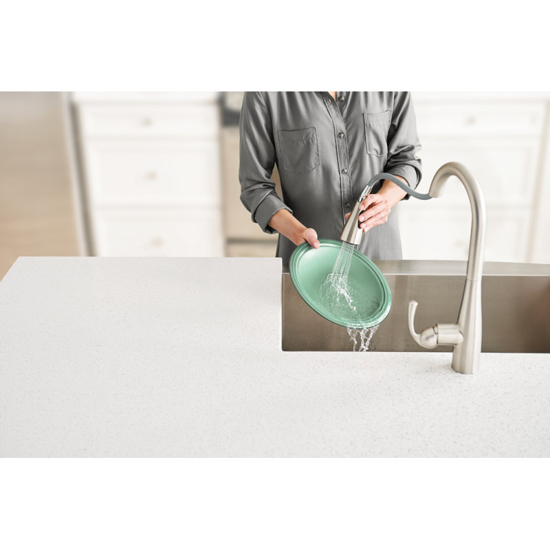 Moen Essie Pull-Down Kitchen Faucet with Power Clean Technology and Soap Dispenser, Spot Resist Stainless