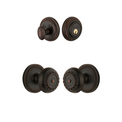 Newport Rosette Complete Entry Set with Single Cylinder Deadbolt and Parthenon Knob