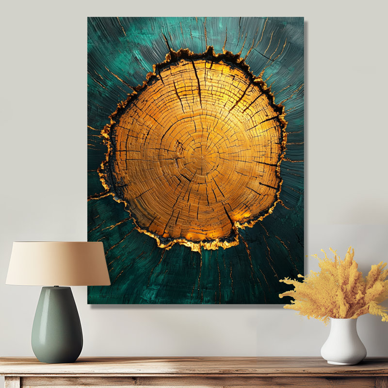 Emerald Stone and Wood Slide Roots of Serenity II - arbres, art mural en métal, H 20 po x l 12 po