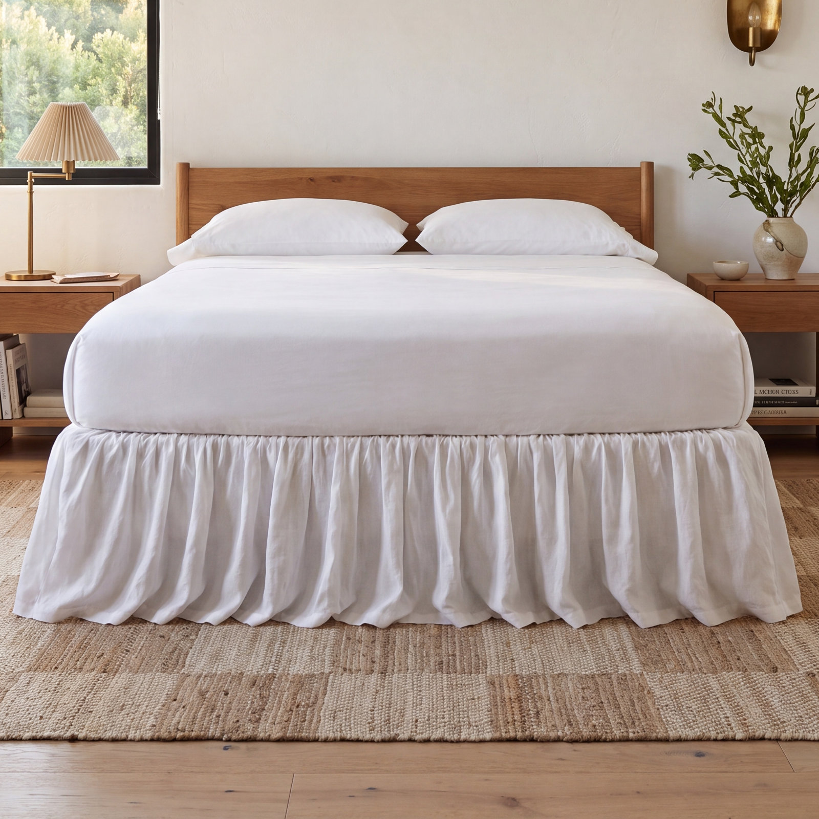 Linen Ruffled Bed Skirt, Cream, California King
