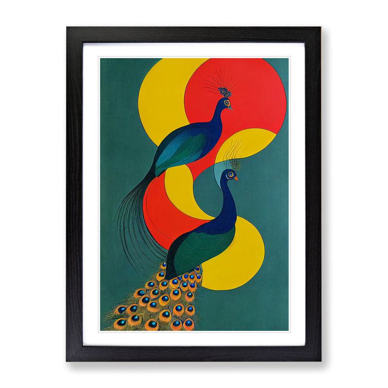 Abstract Peacocks No.1 - Framed Print, Black Framed, 46cm H x 34cm W x 2cm D