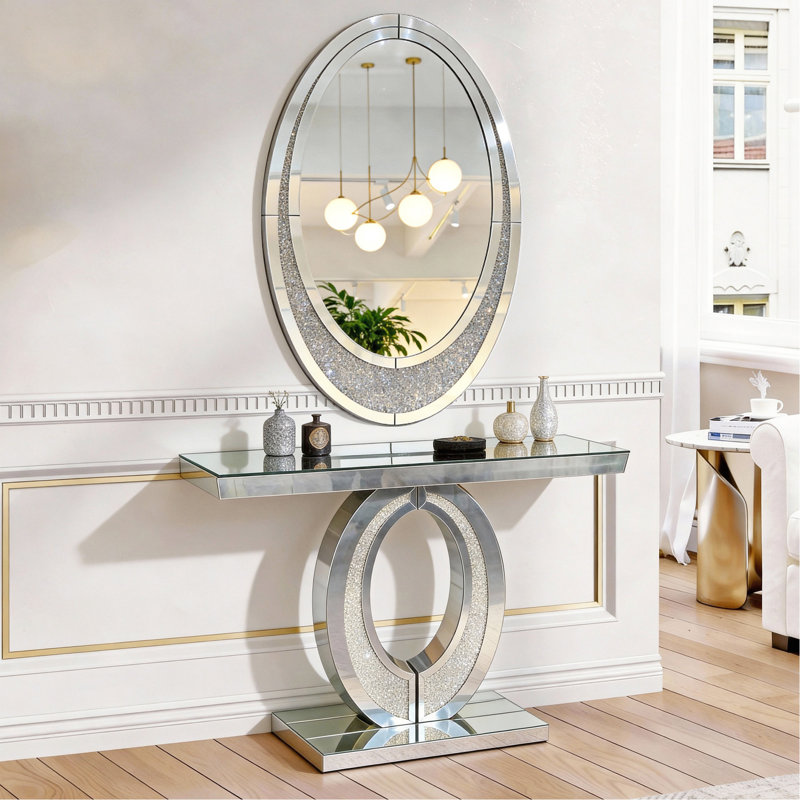 Grande console en forme de miroir en forme de losange concassé pour un couloir et un salon