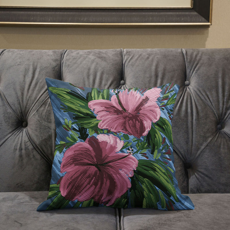  Housse et insert de coussin carré en polyester intérieur / extérieur, 26 po x 26 po, Rose / Vert / Gris