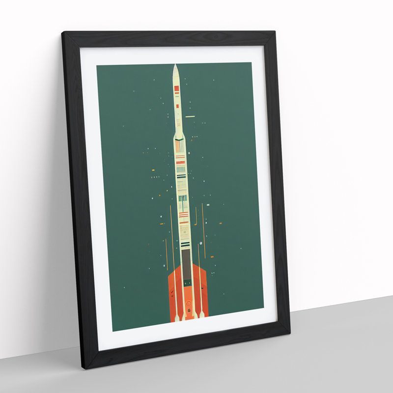 Artistic Spaceship Rocket No.1 - Single Picture Frame Print, Black , 64cm H x 46cm W x 2cm D