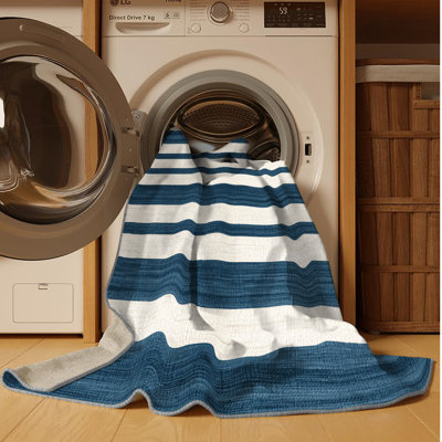  Tapis lavable rayé bleu ardoise blanc