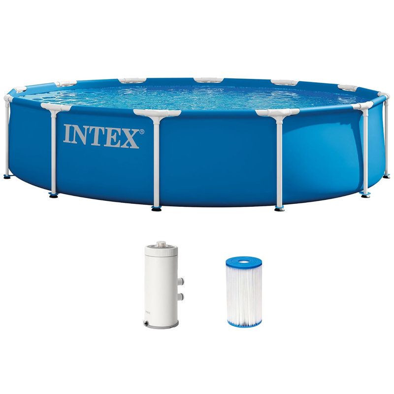 Intex: Ensemble de piscine pour piscine et filtre à cadre en métal - 12 pi x 30 po - Ensemble de piscine hors terre, résistante à la perforation et à la rouille, résistance à la perforation, 1718 gallons, 28211 EP