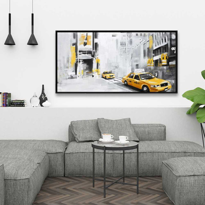 «New York City with Taxis - Yellow Car», art sur toile encadré