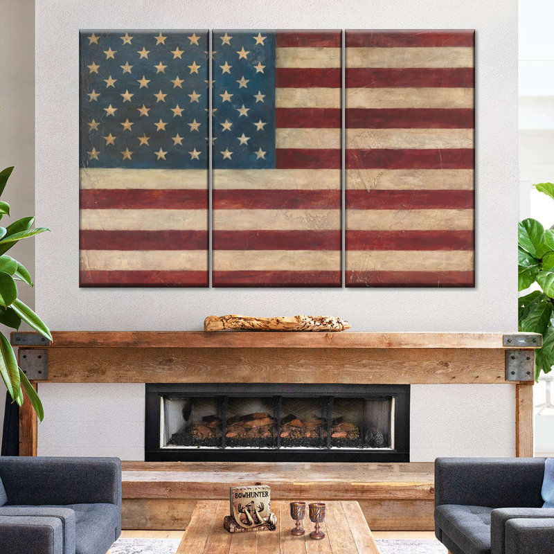 Ensemble de 3 pièces de drapeau américain sur toile, H 24 po x l 38 po x P 1,25 po