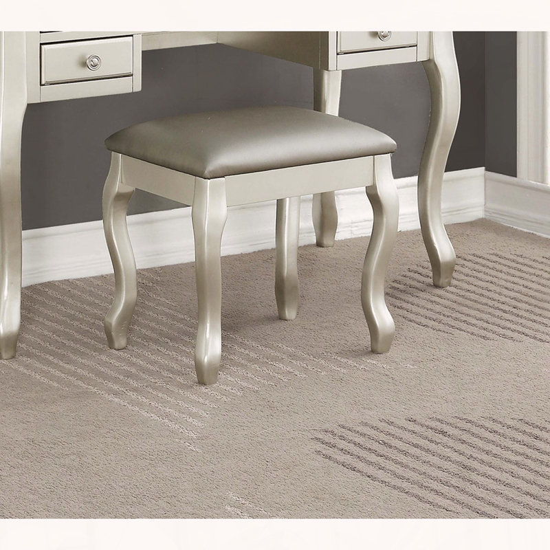 Ensemble de coiffeuse classique avec miroir rabattable et tabouret rembourré, Argent