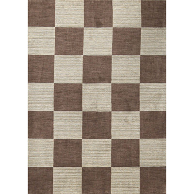Tapis brun et multicolore de haute qualité noué à la main Gabbeh