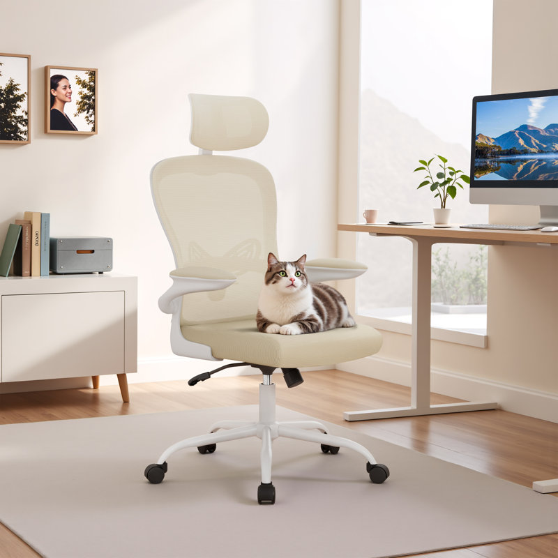 Ergonomic High-Back Mesh Office Chair with Adjustable Lumbar Support, Flip-Up Armrests, Headrest and Swivel Recline for Home & Office Task Seating