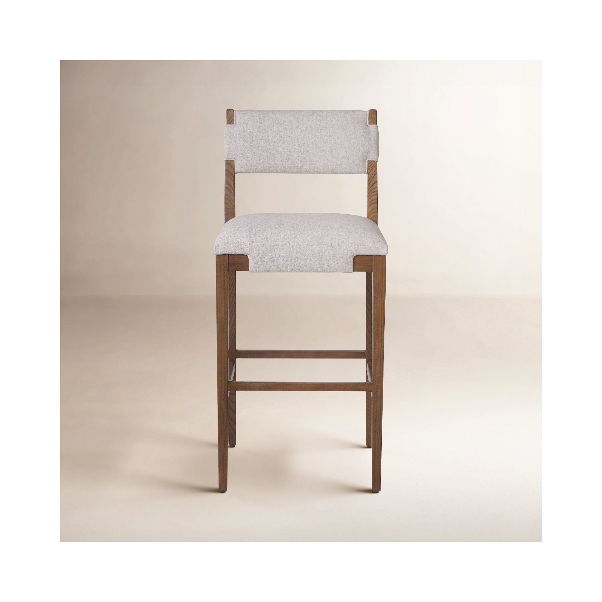 Bilbrey Leather Stool, Bar Stool (31.26" Seat Height), Cream Linen Blend, Brown